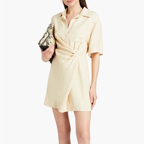 SANDRO, Elba Draped Twill Mini Dress In Beige, SZ 40 - Picture 1 of 10
